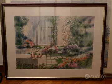 Stampa incorniciata – Giardino con arco e panchina