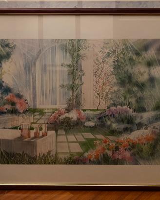 Stampa incorniciata – Giardino con arco e panchina
