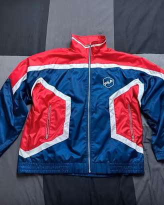 FILA Giacca Windbreaker L Vintage 90s Rosso Blu