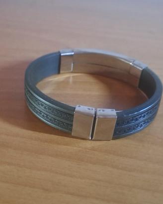 bracciale in caucciù nero  e acciaio