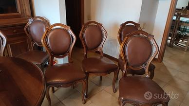 Set 6 sedie vintage anni ’80 in legno e pelle