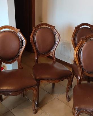 Set 6 sedie vintage anni ’80 in legno e pelle