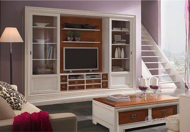 Parete attrezzata porta tv libreria in vero legno