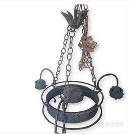 Antico lampadario in ferro battuto a 4 luci '900