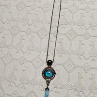 Ciondolo collana bronzo opale blu e perla barocca