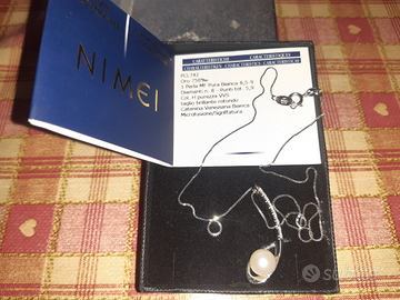 Collana in oro bianco con perla e diamantinj