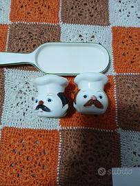 Porta Sale Pepe Con Vassoietto Porcellana Lavorazi