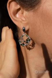 Orecchini in argento con cromo diopsidi naturali 