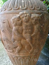 VASO TERRACOTTA ANTICO CON PUTTI IN BASSORILIEVO