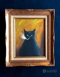 Quadro gatto nero olio su tela 