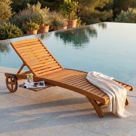 Lettino Prendisole in Acacia con 2 Ruote 196 cm