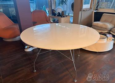 Tavolo design bianco tondo anni 80 Kartell Glossy