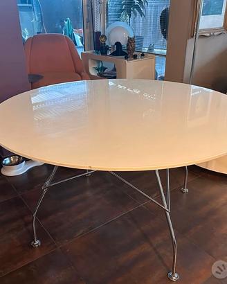 Tavolo design bianco tondo anni 80 Kartell Glossy