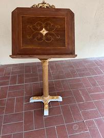 Leggio Antico Intarsiato a Colonna