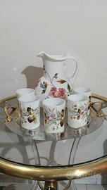 Set Brocca + 5 bicchieri Opalina anni ' 30