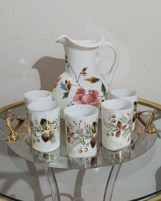 Set Brocca + 5 bicchieri Opalina anni ' 30