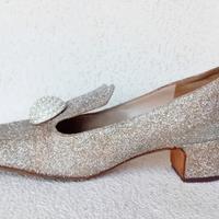 Scarpe vera pelle argento glitter 36 anni '60