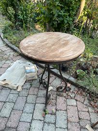 Tavolino Bistrot d'Epoca in Ferro Battuto e Legno