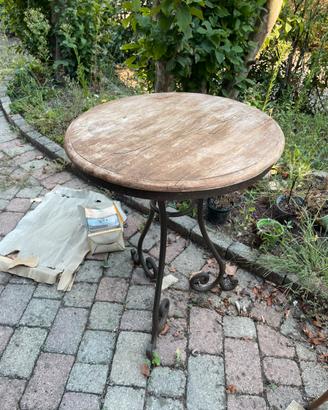 Tavolino Bistrot d'Epoca in Ferro Battuto e Legno