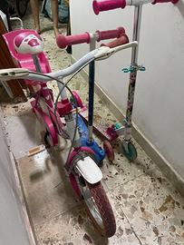 Bicicletta  con 2 mono pattini per bambine