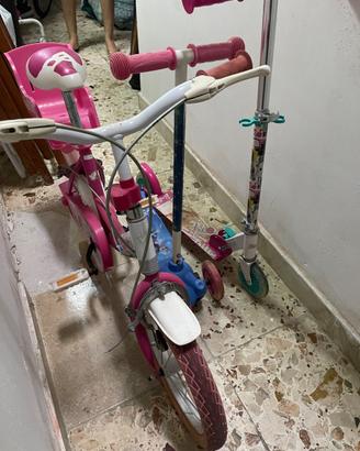 Bicicletta  con 2 mono pattini per bambine