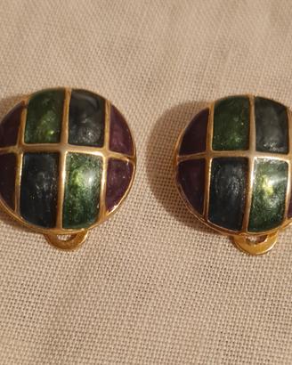 orecchini vintage a lobo con clips dorati e smalta