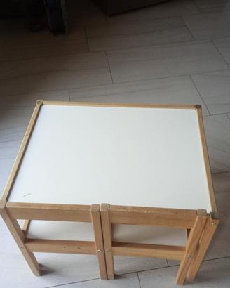 Tavolino con due sedie legno e bianco per bambini