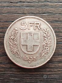 5 franchi svizzeri argento 1935