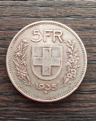 5 franchi svizzeri argento 1935