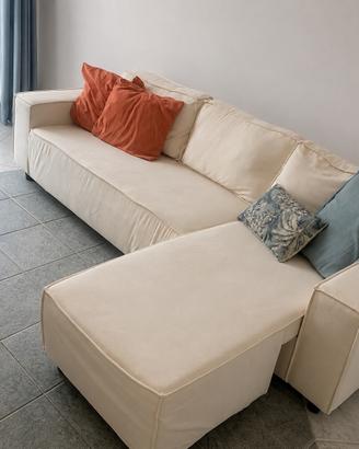 Divano tre posti velluto a costine con chiselongue