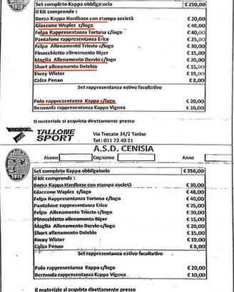 A.S.D. Cenisia Torino. Kit Abbigliamento.