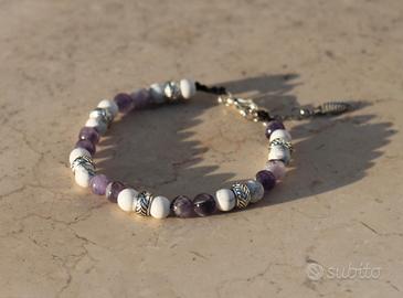 Bracciale in Ametista e Howlite. Fatto a mano.