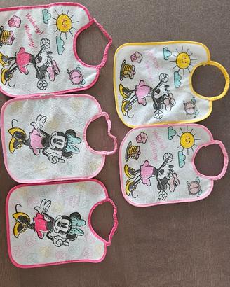 Lotto 5 bavaglini Disney Minnie collo elastico