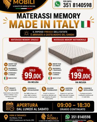 MATERASSI MEMORY NUOVI CON GARANZIA