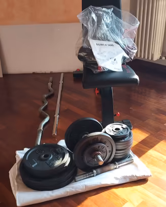 Decathlon Domyos set panca pesi manubri palestra