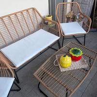 Set salotto da esterno in rattan sintetico 4pz