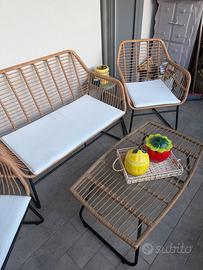 Set salotto da esterno in rattan sintetico 4pz