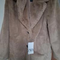 cappotto ecopelliccia beige