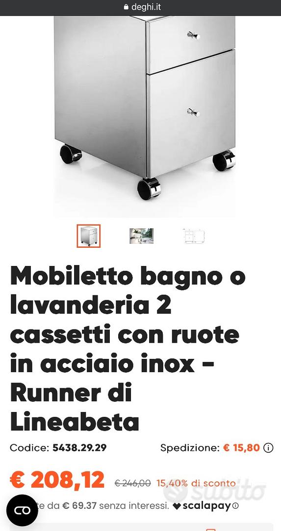 Mobiletto bagno o lavanderia 2 cassetti con ruote in acciaio inox