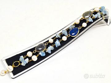 bracciale: argento 925, acquamarina e pietre nat.