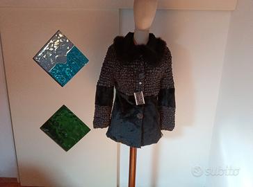 Cappotto in tessuto acrilico arricciato-con pelle