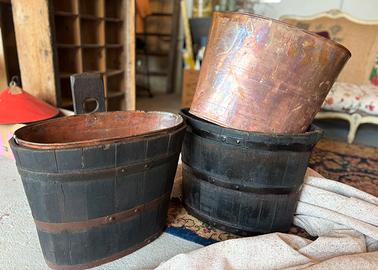 Mastello vintage legno e rame