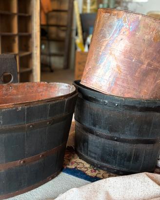 Mastello vintage legno e rame