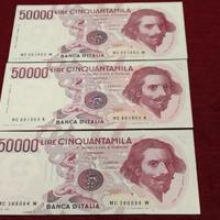 50000 LIRE-"BERNINI"-PRIMO TIPO-FDS-3 PEZZI-FOTO