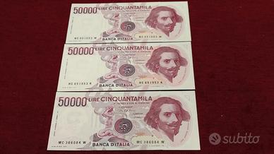 50000 LIRE-"BERNINI"-PRIMO TIPO-FDS-3 PEZZI-FOTO