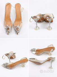 Clear PVC Crystal Pointed Toe Slingback Heels