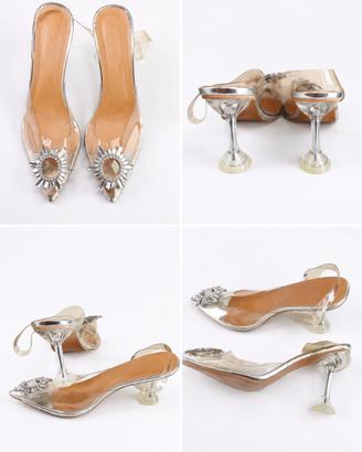 Clear PVC Crystal Pointed Toe Slingback Heels