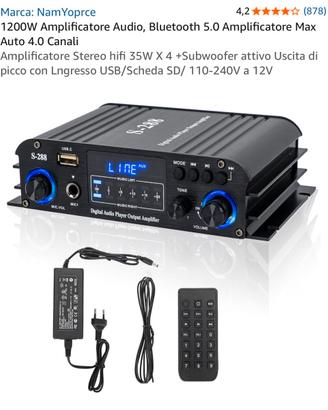 Amplificatore Audio 1200W Bluetooth 5.0