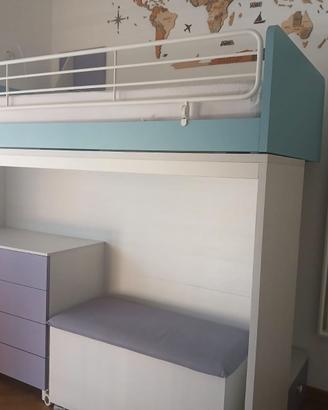 Letto soppalco+cassettiera+panca+ comodino