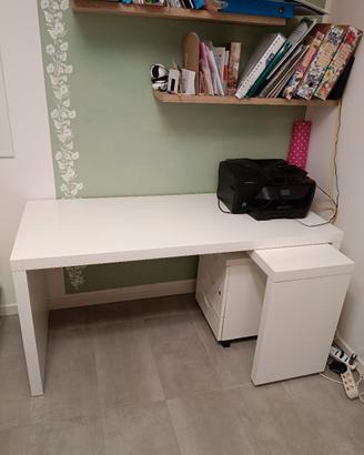 scrivania bianca estendibile ikea + cassettiera 